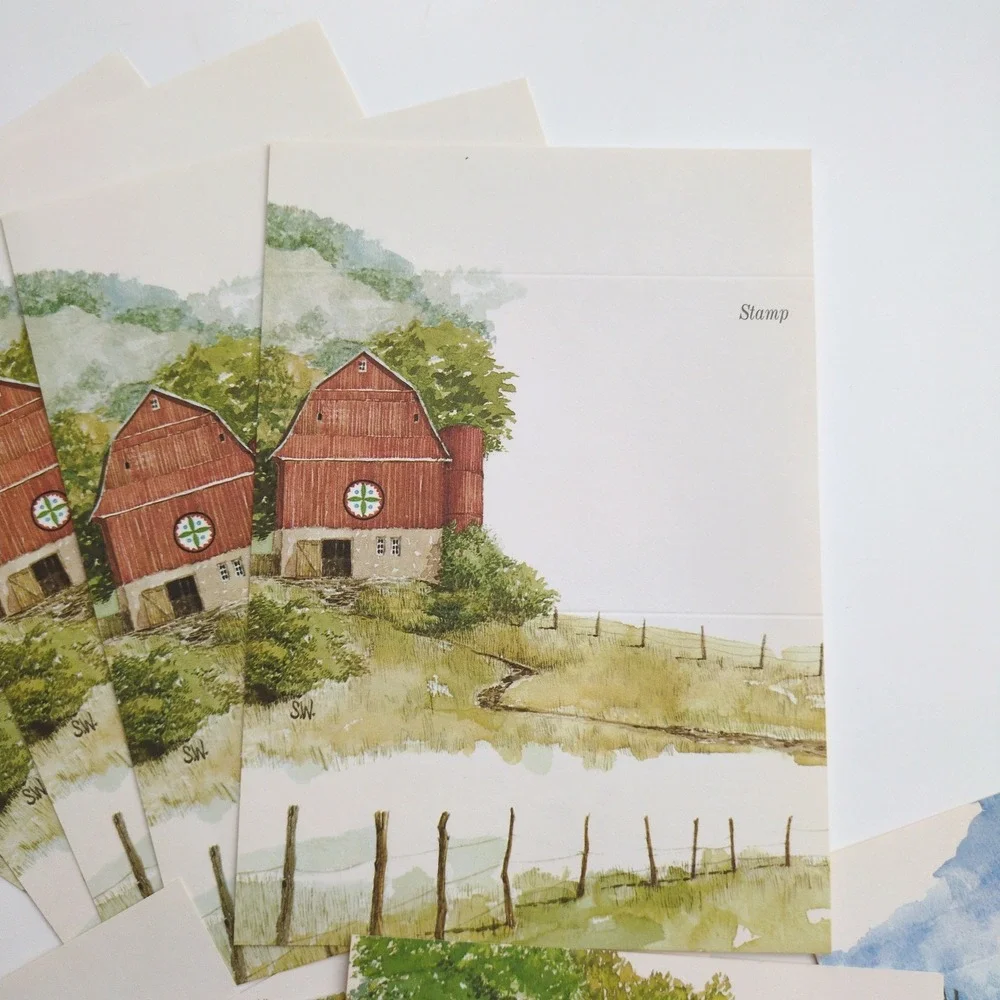 Vtg Current Inc Countryside Just-A-Not Watercolor Nature Postcard Stationery Set
